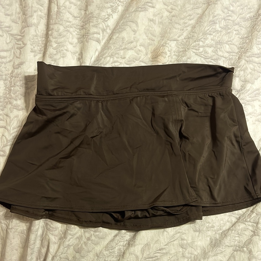 Merino chocolate brown swim skirt with bottoms inside size S